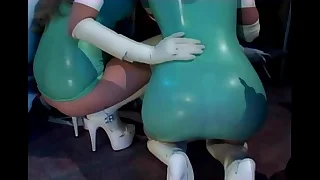 Threesome with nurses in latex lingerie with an increment of gloves